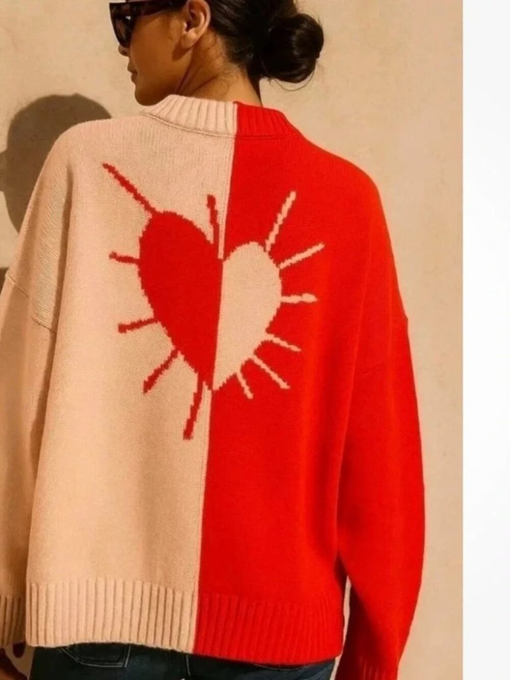 Kerri Rosenthal Radiant Heart Colorblock V-Neck Oversized Pullover Sweater XS